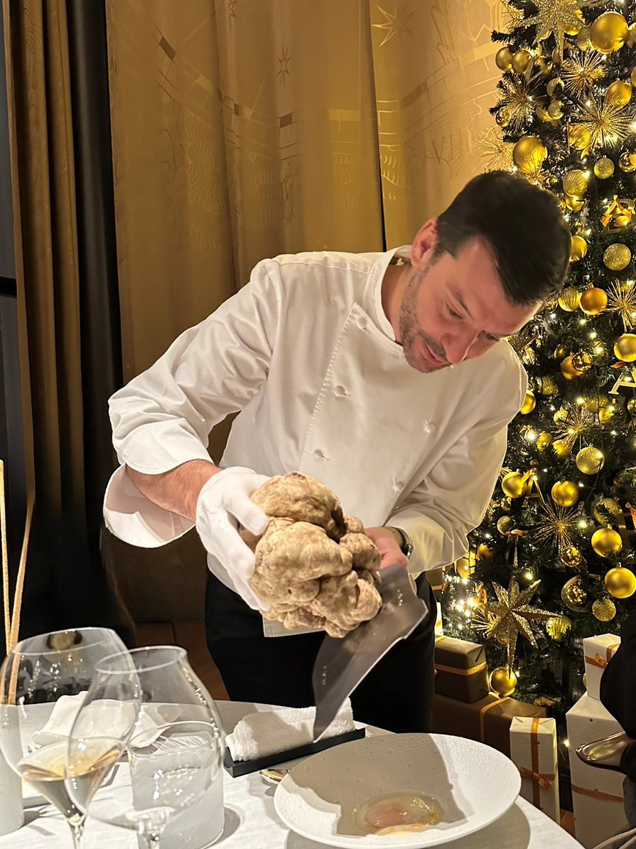 Chef decorating carrots